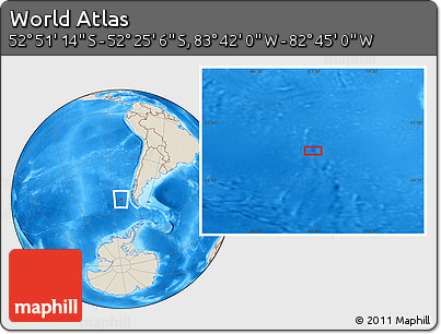 Shaded Relief Location Map of the Area around 52° 38' 10" S, 83° 13' 29" W