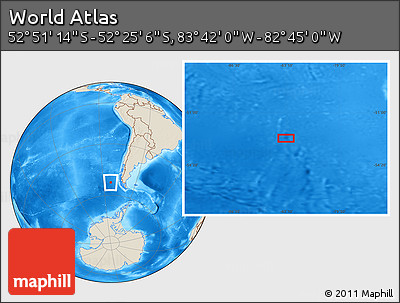 Shaded Relief Location Map of the Area around 52° 38' 10" S, 83° 13' 29" W