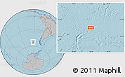 Gray Location Map of the area around 52° 38' 10" S, 92° 34' 29" W, hill shading