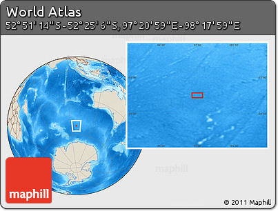Shaded Relief Location Map of the Area around 52° 38' 10" S, 97° 49' 29" E