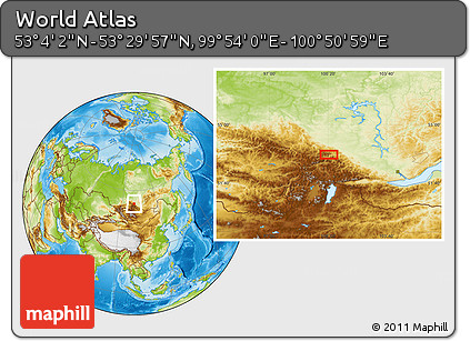 Physical Location Map of the Area around 53° 17' 0" N, 100° 22' 30" E