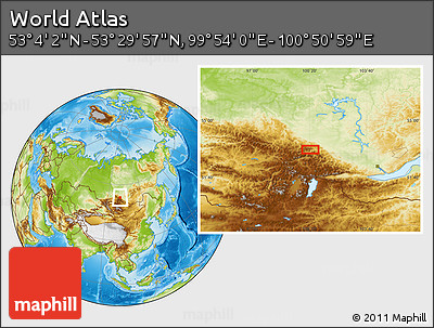 Physical Location Map of the Area around 53° 17' 0" N, 100° 22' 30" E
