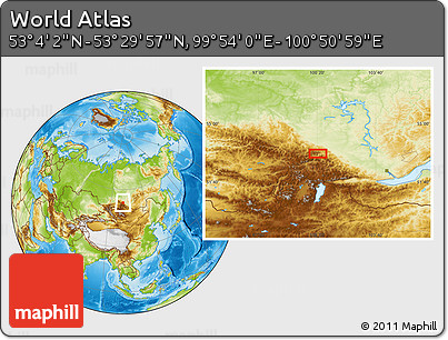 Physical Location Map of the Area around 53° 17' 0" N, 100° 22' 30" E