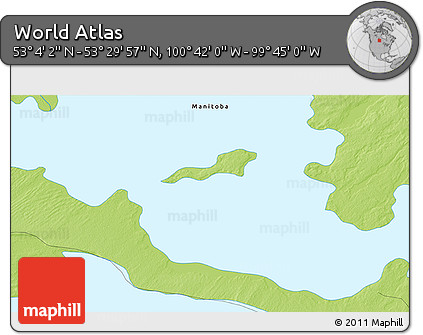 Physical 3D Map of the Area around 53° 17' 0" N, 100° 13' 29" W