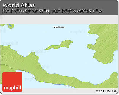 Physical 3D Map of the Area around 53° 17' 0" N, 100° 13' 29" W