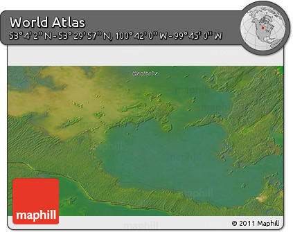 Satellite 3D Map of the Area around 53° 17' 0" N, 100° 13' 29" W
