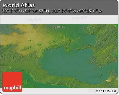 Satellite 3D Map of the Area around 53° 17' 0" N, 100° 13' 29" W