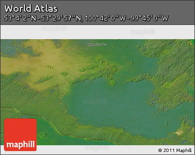 Satellite 3D Map of the Area around 53° 17' 0" N, 100° 13' 29" W