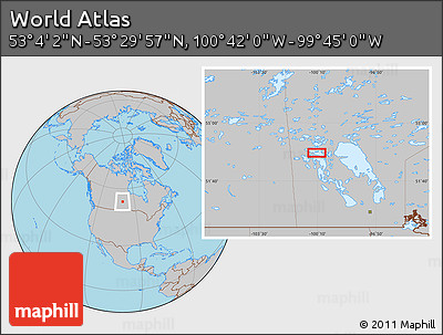 Gray Location Map of the Area around 53° 17' 0" N, 100° 13' 29" W