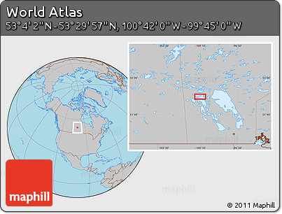 Gray Location Map of the Area around 53° 17' 0" N, 100° 13' 29" W