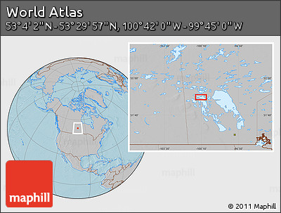 Gray Location Map of the Area around 53° 17' 0" N, 100° 13' 29" W, hill shading