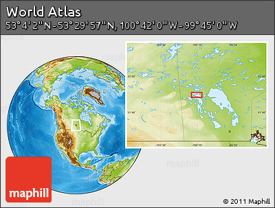 Physical Location Map of the Area around 53° 17' 0" N, 100° 13' 29" W