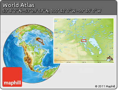 Physical Location Map of the Area around 53° 17' 0" N, 100° 13' 29" W