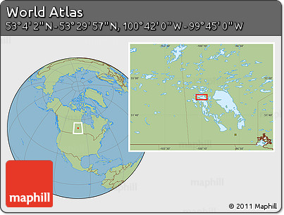 Savanna Style Location Map of the Area around 53° 17' 0" N, 100° 13' 29" W