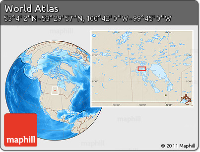 Shaded Relief Location Map of the Area around 53° 17' 0" N, 100° 13' 29" W