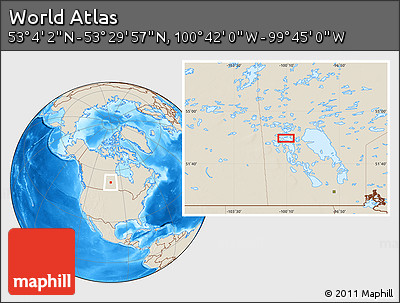 Shaded Relief Location Map of the Area around 53° 17' 0" N, 100° 13' 29" W