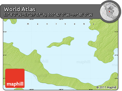 Physical Map of the Area around 53° 17' 0" N, 100° 13' 29" W