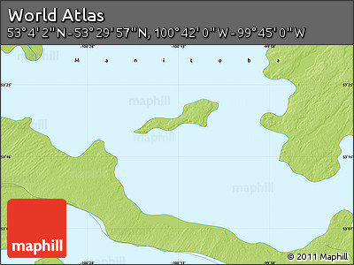 Physical Map of the Area around 53° 17' 0" N, 100° 13' 29" W