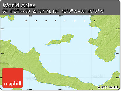 Physical Map of the Area around 53° 17' 0" N, 100° 13' 29" W