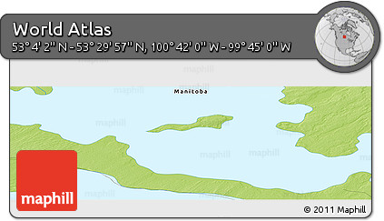 Physical Panoramic Map of the Area around 53° 17' 0" N, 100° 13' 29" W