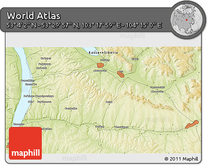 Physical 3D Map of the Area around 53° 17' 0" N, 103° 46' 30" E