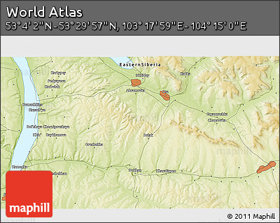 Physical 3D Map of the Area around 53° 17' 0" N, 103° 46' 30" E