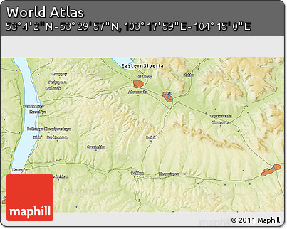 Physical 3D Map of the Area around 53° 17' 0" N, 103° 46' 30" E