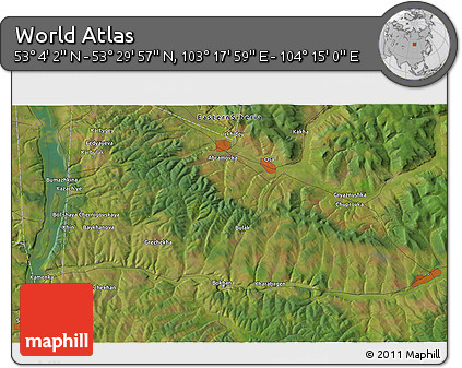 Satellite 3D Map of the Area around 53° 17' 0" N, 103° 46' 30" E