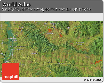 Satellite 3D Map of the Area around 53° 17' 0" N, 103° 46' 30" E