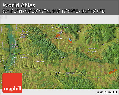 Satellite 3D Map of the Area around 53° 17' 0" N, 103° 46' 30" E
