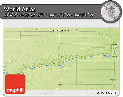 Physical 3D Map of the Area around 53° 17' 0" N, 104° 28' 29" W