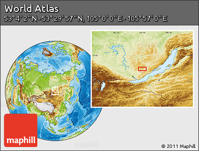 Physical Location Map of the Area around 53° 17' 0" N, 105° 28' 29" E