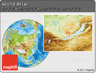 Physical Location Map of the Area around 53° 17' 0" N, 105° 28' 29" E