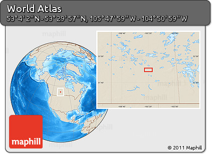 Shaded Relief Location Map of the Area around 53° 17' 0" N, 105° 19' 29" W