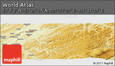 Physical Panoramic Map of the Area around 53° 17' 0" N, 106° 19' 29" E