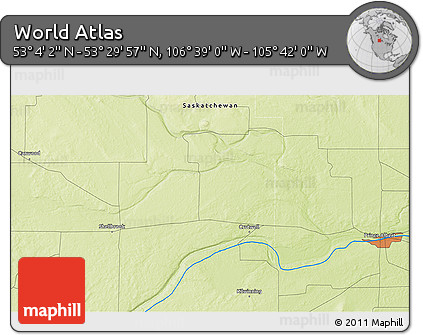 Physical 3D Map of the Area around 53° 17' 0" N, 106° 10' 30" W