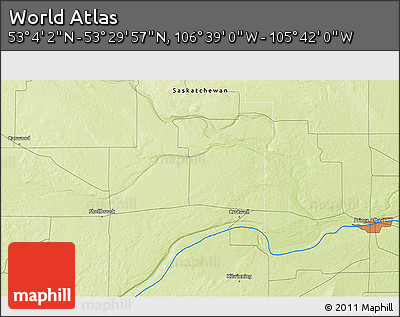 Physical 3D Map of the Area around 53° 17' 0" N, 106° 10' 30" W