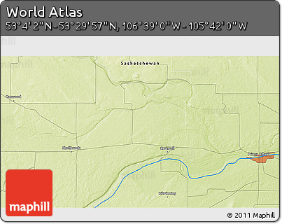 Physical 3D Map of the Area around 53° 17' 0" N, 106° 10' 30" W