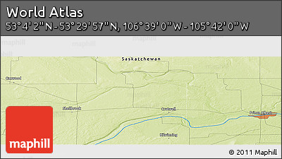Physical Panoramic Map of the Area around 53° 17' 0" N, 106° 10' 30" W