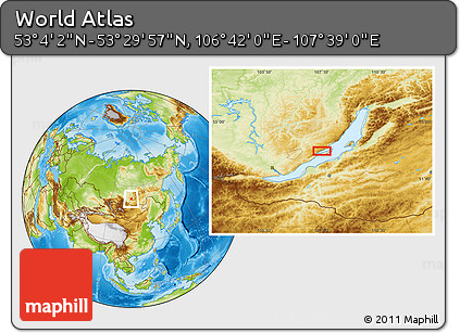 Physical Location Map of the Area around 53° 17' 0" N, 107° 10' 30" E
