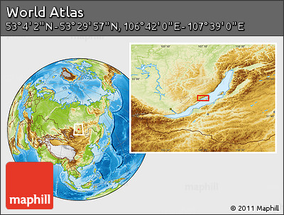 Physical Location Map of the Area around 53° 17' 0" N, 107° 10' 30" E