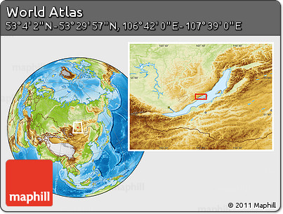 Physical Location Map of the Area around 53° 17' 0" N, 107° 10' 30" E