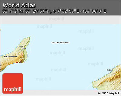 Physical 3D Map of the Area around 53° 17' 0" N, 108° 1' 30" E