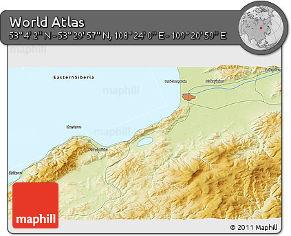 Physical 3D Map of the Area around 53° 17' 0" N, 108° 52' 30" E