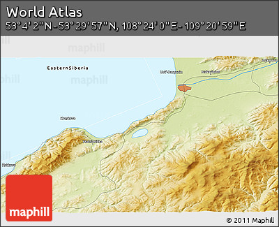 Physical 3D Map of the Area around 53° 17' 0" N, 108° 52' 30" E