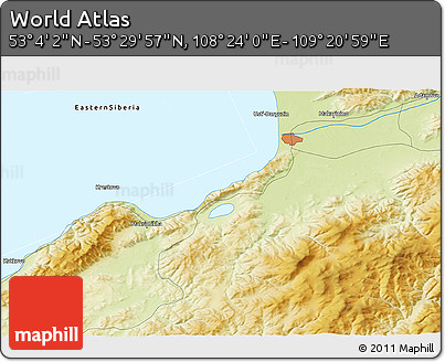 Physical 3D Map of the Area around 53° 17' 0" N, 108° 52' 30" E