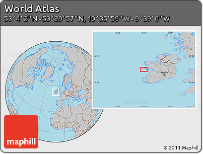 Gray Location Map of the Area around 53° 17' 0" N, 10° 7' 30" W