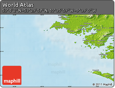 Physical Map of the Area around 53° 17' 0" N, 10° 7' 30" W