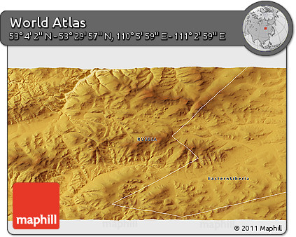 Physical 3D Map of the Area around 53° 17' 0" N, 110° 34' 29" E