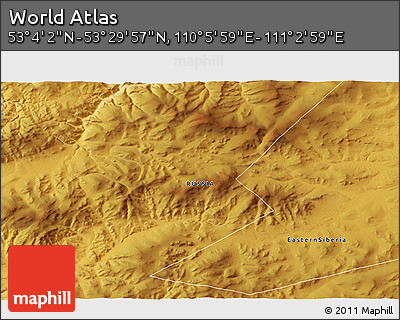 Physical 3D Map of the Area around 53° 17' 0" N, 110° 34' 29" E
